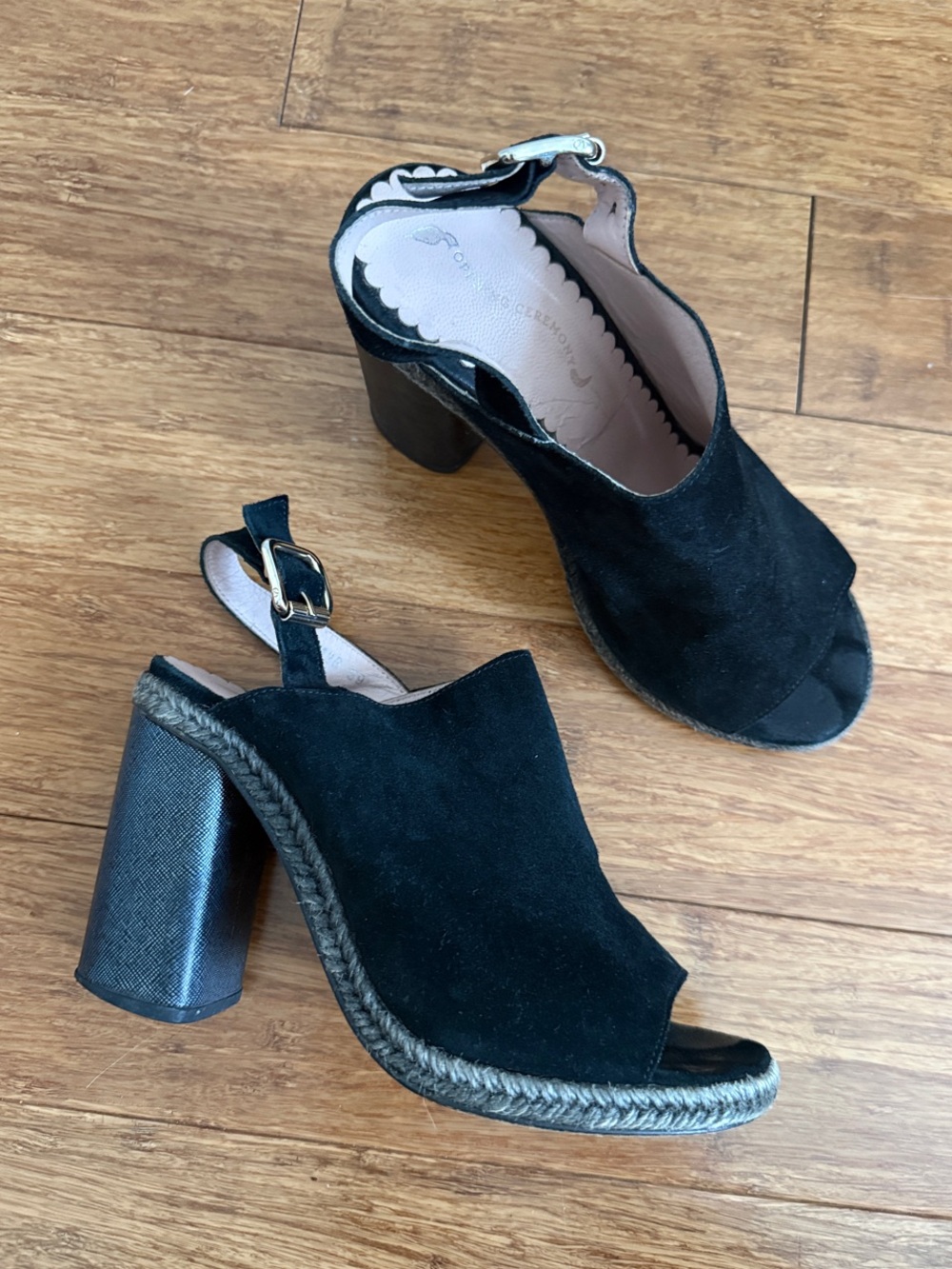 Black Opening Ceremony Suede Open-Toe Block Sandal